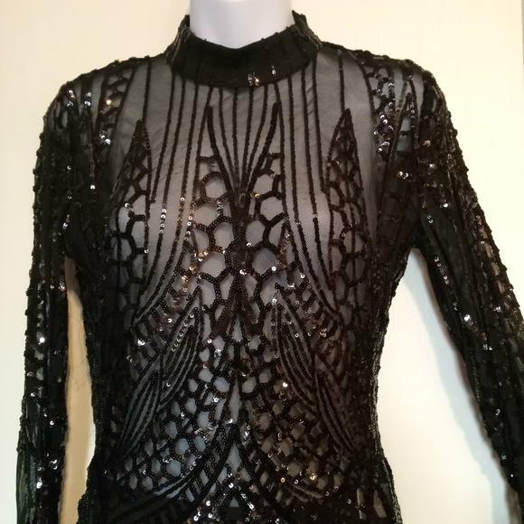 🛍️ BUNDLE ONLY 🛍️Fashion Nova Black Sheer Sequin Long Sleeve Dress - Picture 4 of 9